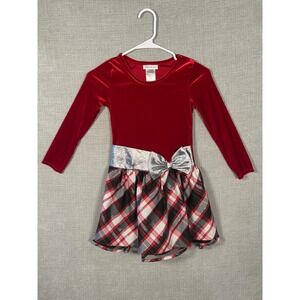 Bonnie Jean Velvet Red Dress with Silver Plaid Skirt